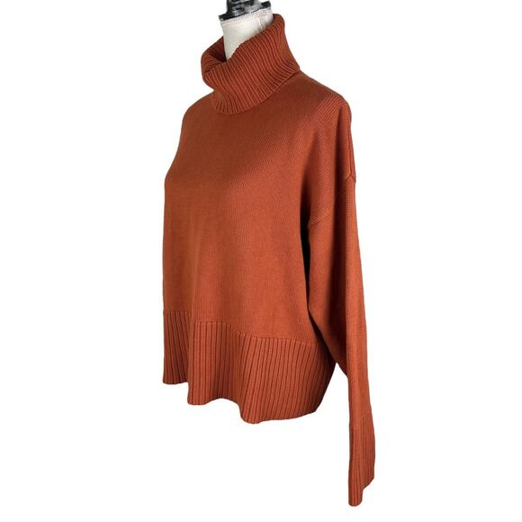 Bryn Walker Orange Funnel Turtleneck Sweater 100% Cotton Size Small - Picture 5 of 7